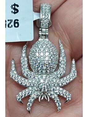 Spider Shaped Pendant Sparkling CZ Stones 925 Sterling  Silver Unique Design #G8